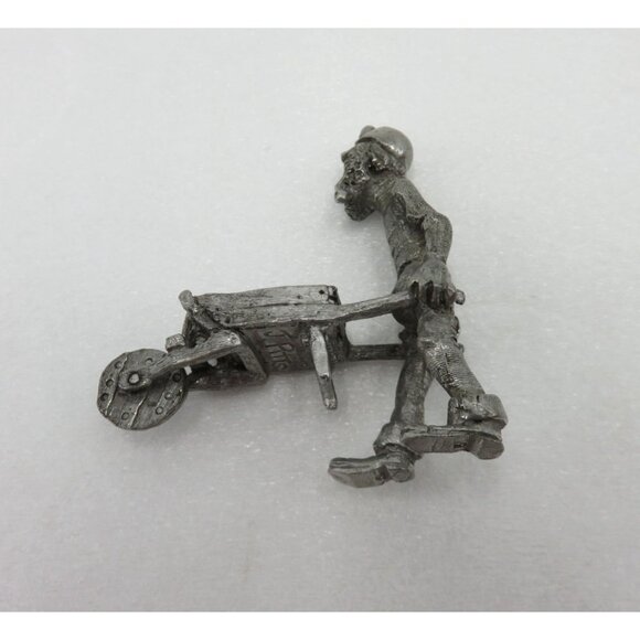 Pewter Coal Miner Miniature Figurine With Wheelbarrow England Signed Vintage - Picture 6 of 10